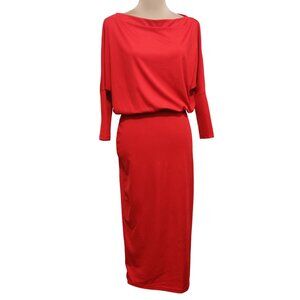 Womens Dress Boat Neck Midi Blouson Dolman Half Sleeve Pencil Skirt Red Size S